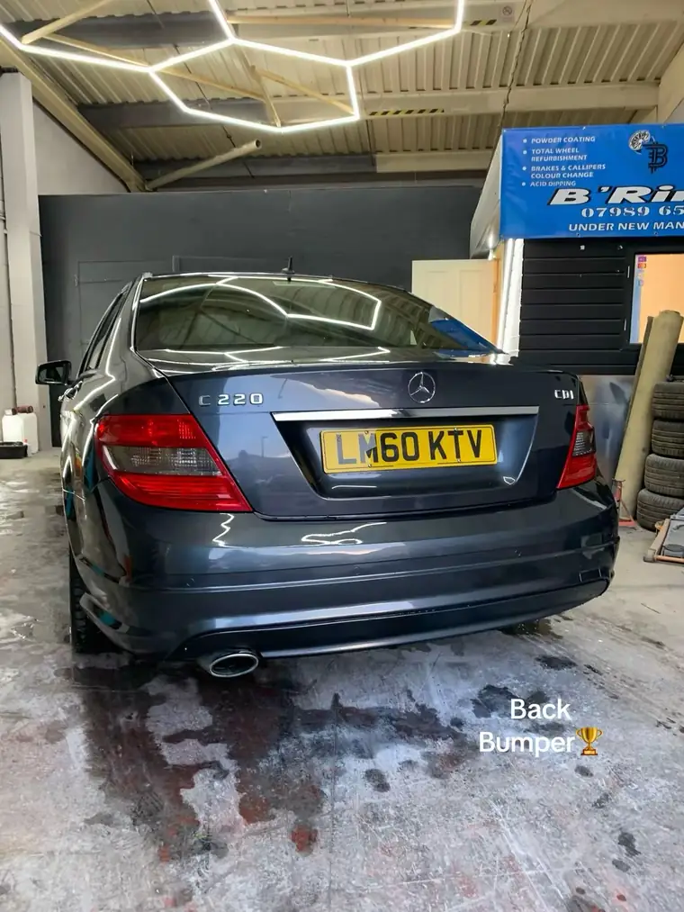 Mercedes C220 rear bumper after respray