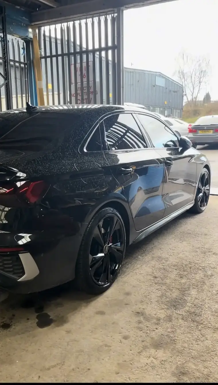 Audi RS3 saloon in black on freshly refurbished gloss black alloys